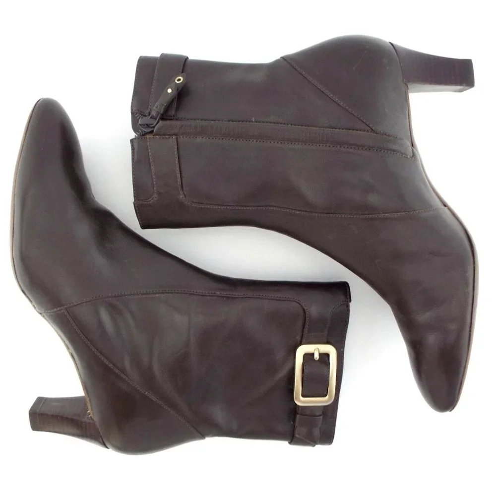 COLE HAAN Nike Air Brown Leather Buckled Bootie Heels 6.5